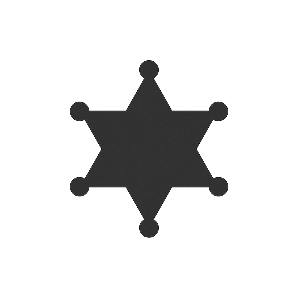 Star-shaped badge with central circle design.